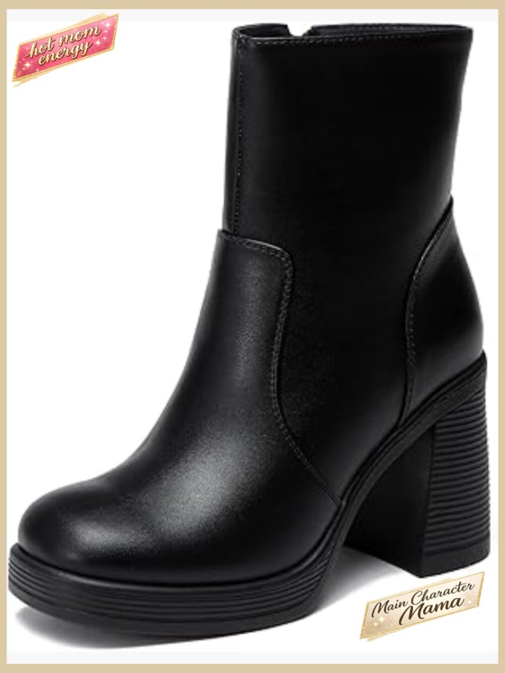Platform Gogo Ankle Boots Chunky Block Heel Square Toe Zipper Side Winter - Picture 1 of 7
